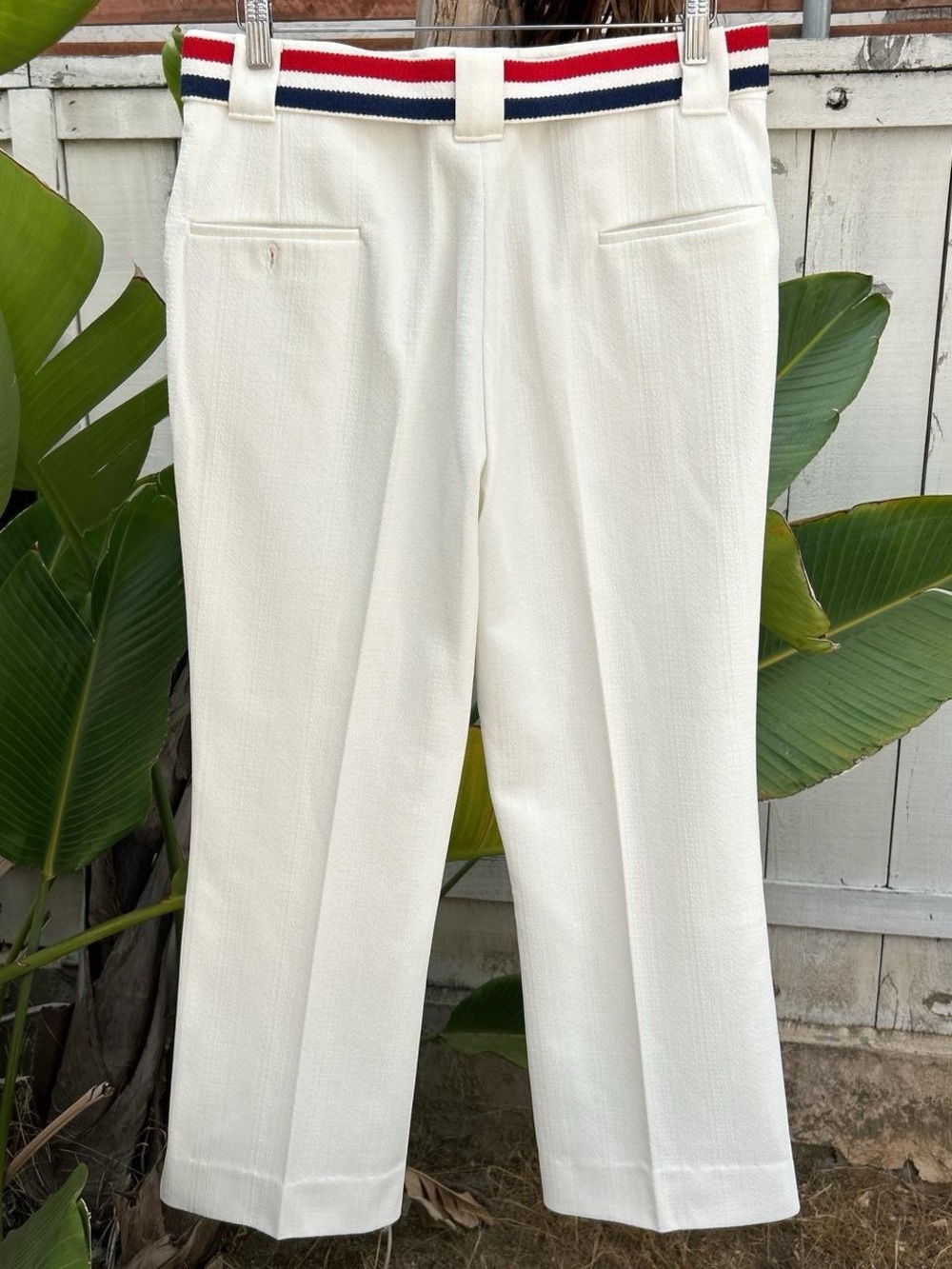 Vintage 70s The Knack White Leisure Pants Belted Disco USA 34x27 - Picture 2 of 4